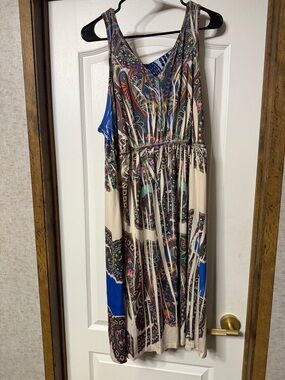 Cato Paisley Maxi Dress in Cream and Blue with Multicolor Accents